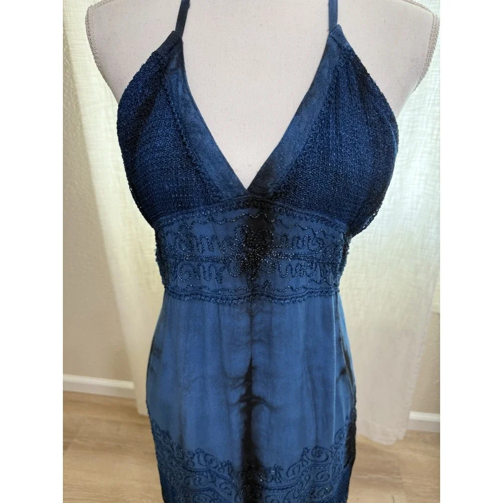 Fashion Terminal Dress Halter Smocked Boho Fairy Festival Embroidered Beachy SM - Picture 2 of 16